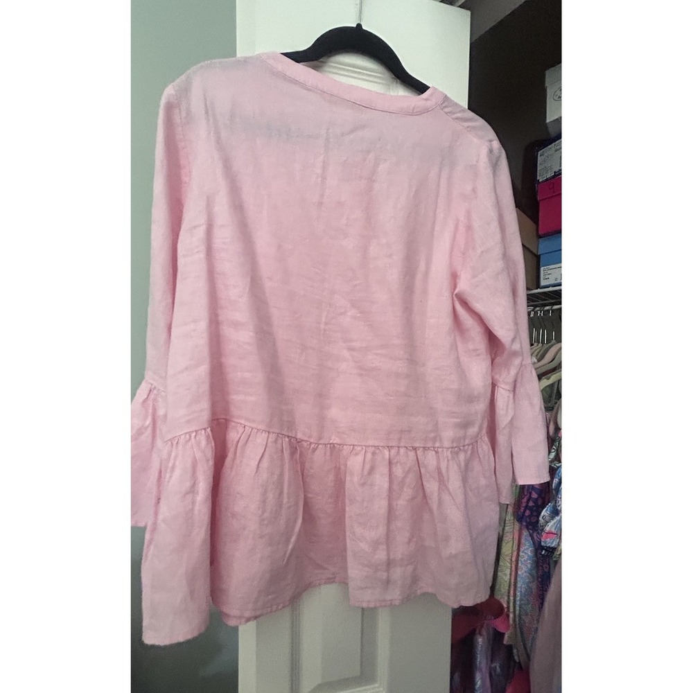 Lilly Pulitzer 3/4 Sleeve Bekah Linen Top Women Size XLarge Peasant Peplum Shirt - Picture 9 of 9